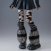 Gothic Leopard Print Lace-up Leggings Leg Warmers Punk Stocking Calf Socks Sexy Party Long Spliced Leggings Women's Socks