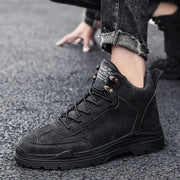 Men's High-top Boots in Solid Color Retro Style Fashionable Flat and Durable Handcrafted All-season Outdoor Work Boots
