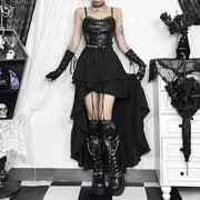 Goth Dark Kawaii Black Tiered Skirts 90S Retro Irregular Hem Party Bottoms Mall Gothic Women Fashion Dragging Skirt Alt Clothing