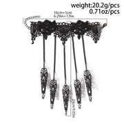 IngeSight.Z Gothic Black Hollow Lace Nail Set Bracelet for Women Goth Halloween Ghost Finger Bracelet Holiday Party Jewelry