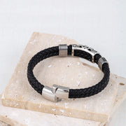 MKENDN Gothic Men Vintage Black Braided Genuine Leather Bracelet Norse Viking Bracelets Handmade Jewelry Pulseras