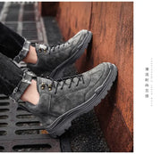 Men's High-top Boots in Solid Color Retro Style Fashionable Flat and Durable Handcrafted All-season Outdoor Work Boots