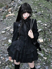 Gothic Subculture Vintage Black Dress Women Autumn Lace Long Sleeve Slim New Dresses Design Darkly Y2k A-line Hot Girl Clothes