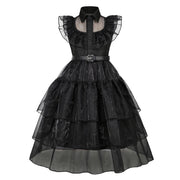 Gothic Style Black Dress Wensday Party Ball Gown Children Halloween Cosplay Adams Family Costume