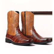 Classic Men's Boots British Retro Riding Boots Man Embossed Leather Embroidery Knight Boots Mid-Calf Style Casual Shoes Man New