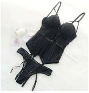 Gothic corset Bustier With Cup Girdle Set With Straps Transparent Underwear Women Tops Lingerie Corsets with G-String