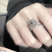 Gothic Irregular Spider Webs Zircon Rings Punk Black Crystal Grunge Ring Dark Spider Animal Goth Open Rings for Women Jewelry