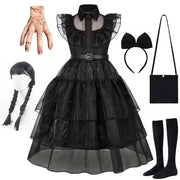 Gothic Black Dress Halloween Costume for Girls 2025 Party Ball Gown Children Cosplay Adams Family Vestido