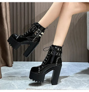 14CM Ankle Knight Boots High Heels Shoes For Nightclub Thick Heel Platform Boots Cool Black Punk Girls Footwear High Quality