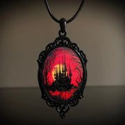 Gothic Horror Cameo Necklace Women Man Witch Jewelry Accessories Bat Castle Crow Black Cat Pumpkin Charm Rope Chain Choker Trend