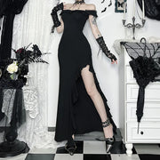 AltGoth Coquette Sexy Elegant Dress Women Gothic Dark Aesthetic Fairycore Grunge Off-the-shoulder Lace Patchwork Party Dresses