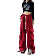 Red Cargo Pants Women Gothic Joggers High Waist Loose Female Hip Hop Trousers Korean Punk Pants Funny Capri Femme Sweatpants