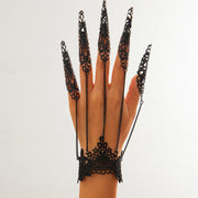 IngeSight.Z Gothic Black Hollow Lace Nail Set Bracelet for Women Goth Halloween Ghost Finger Bracelet Holiday Party Jewelry