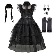 Gothic Style Black Dress Wensday Party Ball Gown Children Halloween Cosplay Adams Family Costume