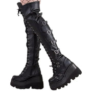 Long boots 2025 new European and American metal buckle strap thick soled high boots women's plus size women's boots
