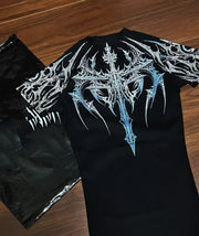 Gothic Metal Print Compression T-shirt Men Women Punk Streetwear Short Sleeve Fitness Top Slim Fit Gym Tee Y2k Aesthetic Unisex