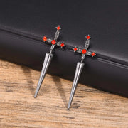 Gothic Kinitial Sword Earrings Vintage Cool Punk Crystal Ear Jacket Goth Dagger Earrings Jewelry Gift For Men Rock Anniversary