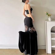 Gothic Mermaid Trumpet Skirt for Women Darkwear Sexy Hollow Out High Waist Slim Fit Fishtail Half Skirt Female Patchwork