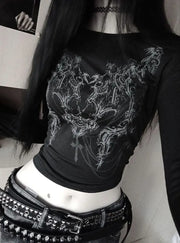 Women T shirt Gothic Streetwear Long sleeves Hip Hop Tees Femme Vintage  Loose T-shirt Spring Summer Leisure Personality