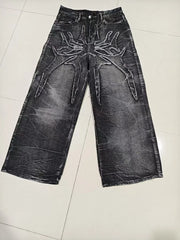 2025 New Gothic Retro Oversized Baggy Fit Unisex Mopping Pants Y2K  High Street Spider Embroidered Patch Hip Hop Streetwear