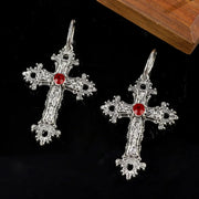 Goth Style Exaggerated Big Metal Flower Vine Cross Dangle Earrings for Women Retro Hip Hop Rock Black Crystal Party Jewelry Gift