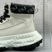 Trendy Men's High-Top  Boots Leather Surface Spor Casual Thi Bot Workwear oes round Toe Flat Heel Pure Color