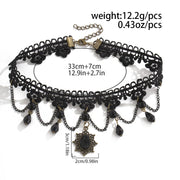 Gothic Punk Sexy Lace Black Crystal Pendent Necklace for Women Teens Girls Beads Flower Collar Necklace Rock Jewelry Gifts Party