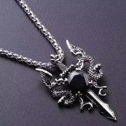 1 Gothic Style Women's Ancient Silver-color Evil Dragon Gem Pendant Necklace Personalized Fashion Street Sweater Chain Jewelry