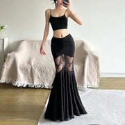 Gothic Mermaid Trumpet Skirt for Women Darkwear Sexy Hollow Out High Waist Slim Fit Fishtail Half Skirt Female Patchwork