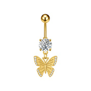 Elegant Dangled Belly Piercing Jewelry Fashion Dragonfly Owl Butterfly Shaped Curved Navel Rings Stainless Keys CZs Belly Ring