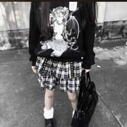 Gothic Women Y2K 2000s Skirt White Black Plaid Short Skirts Rivet Punk Style Double Layer High Waist Ball Gown Mini Skirt Female