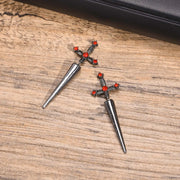 Gothic Kinitial Sword Earrings Vintage Cool Punk Crystal Ear Jacket Goth Dagger Earrings For Men Rock Anniversary Jewelry Gift