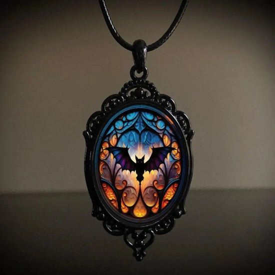 Gothic Horror Cameo Necklace Women Man Witch Jewelry Accessories Bat Castle Crow Black Cat Pumpkin Charm Rope Chain Choker Trend