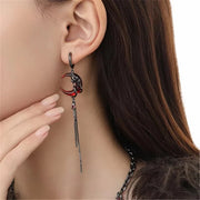 Gothic Style Asymmetry Red Moon Rose Earrings For Women Style Personality Crystal Drop Pendant Earrings Jewelry