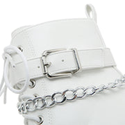 Women's Chain Decor Block Heeled Boots Fashion Lace Up Side Zipper Platform Boots Stylish Ankle Boots High Heels
