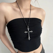 Gothic Cross Necklace for Women Men Vintage Zinc Alloy Jewelry Fashion Unisex Gothic Style Chain Pendant Party Gift Black Silver