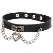 Choker Collar Necklace Woman Black Punk Sexy PU Leather Heart Lock Key Spike Chocker Gothic Cosplay Accessories Party Jewelry