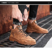Men's High-top Boots in Solid Color Retro Style Fashionable Flat and Durable Handcrafted All-season Outdoor Work Boots