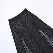 Harajuku Punk Black Hollow Out Skirt Y2K Goth Grunge Patchwork Eyelet Split Long Skirt Summer Sexy Night Club Skirt