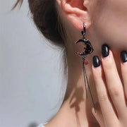 Gothic Star Red Moon Gem Asymmetric Earrings Hip-pop Water Droplet Pendant Tassel Chain Ear Buckle Eardrop Jewelry Halloween