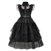 Gothic Black Dress Halloween Costume for Girls 2025 Party Ball Gown Children Cosplay Adams Family Vestido