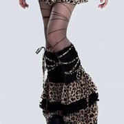 Gothic Leopard Print Lace-up Leggings Leg Warmers Punk Stocking Calf Socks Sexy Party Long Spliced Leggings Women's Socks