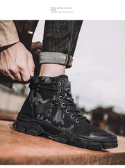 Camouflage Men's Boots Trendy Casual Workwear Shoes Medium Top Boots Retro Hiking Trekking Climbing Desert Boots Motocross Boots
