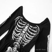 Halloween Gothic Women Dress Long Sleeve High Waist Cosplay Skull Dresses Goth Aesthetic 90s Egirl Sexy Slim Party Holiday Club