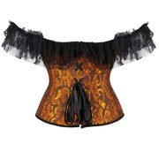 Gothic Women Off Shoulder Corset with Lace Sleeves Elegant Victorian Showgirl Party Costume Sexy Plus Size Corsets