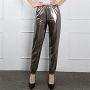 Women's Mid Waist Solid Colour Shiny Glossy Sweatpants Nine Minute Pants Fashion hip-hop trousers Disco Bottoms