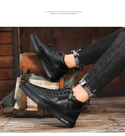 Men's boots autumn and winter new warm plush outdoor casual boots work boots fashion versatile soft soled comfort leather boots