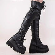 Long boots 2025 new European and American metal buckle strap thick soled high boots women's plus size women's boots