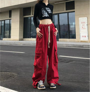 Red Cargo Pants Women Gothic Joggers High Waist Loose Female Hip Hop Trousers Korean Punk Pants Funny Capri Femme Sweatpants