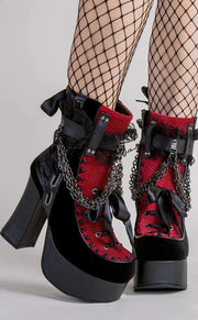 Gothic Style Chain Lace Up Bow Women Short Boots Retro Round Toe Square Heel Chunky Platform Ankle Boots Punk Ladies Party Shoes